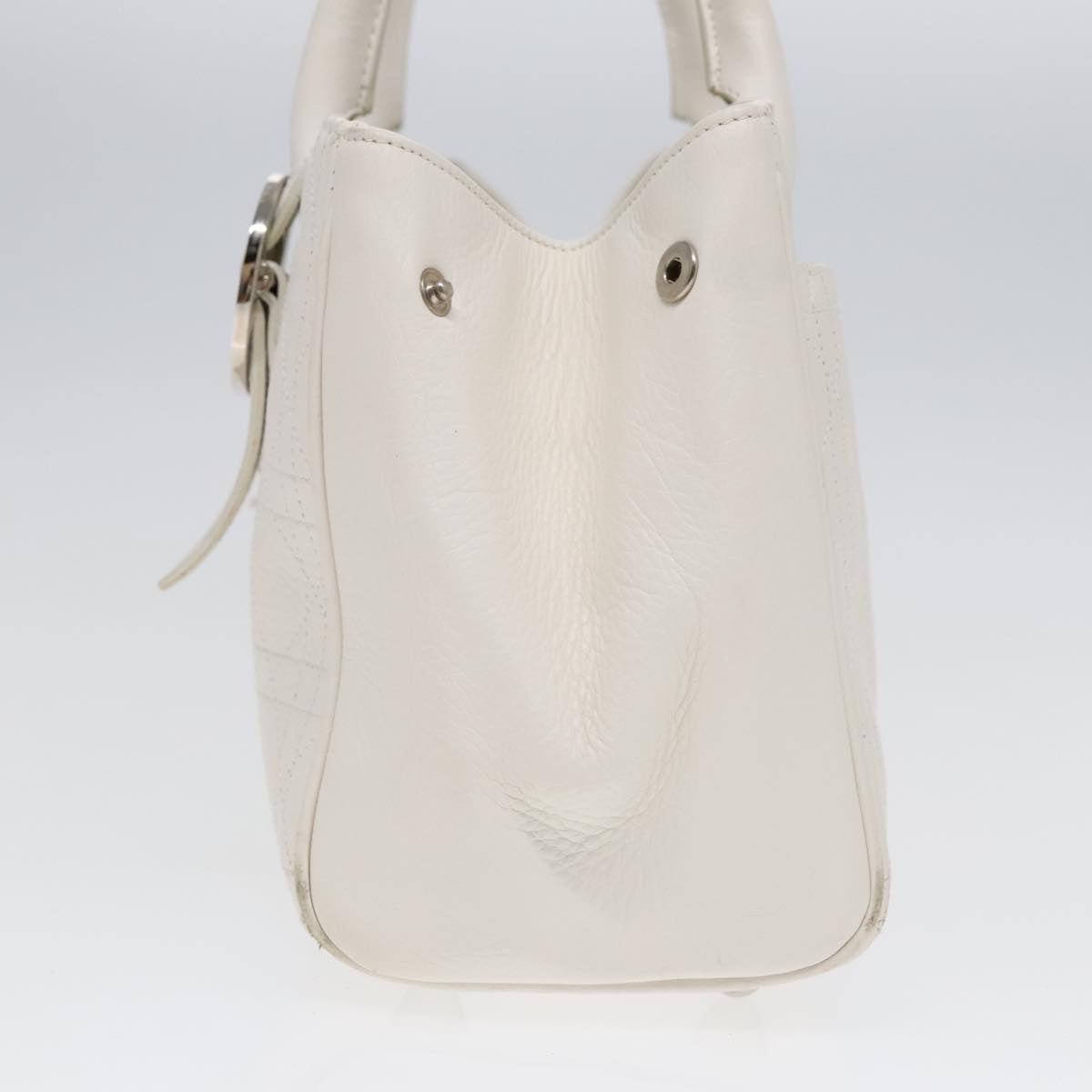 Christian Dior Canage Hand Bag Leather White Silver Auth yk14929