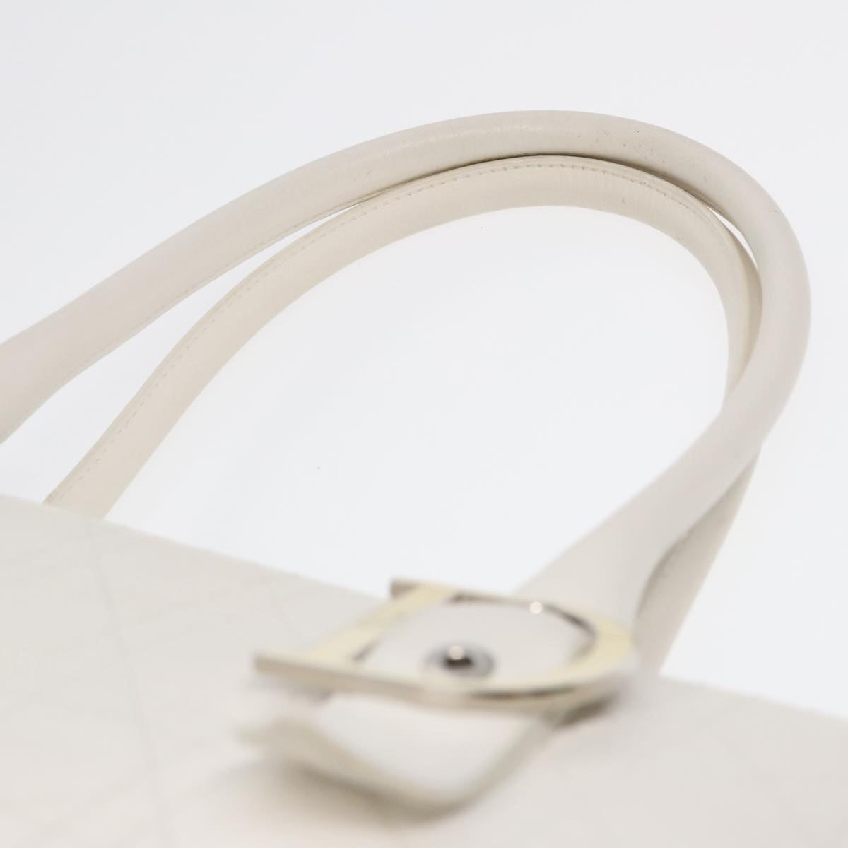 Christian Dior Canage Hand Bag Leather White Silver Auth yk14929