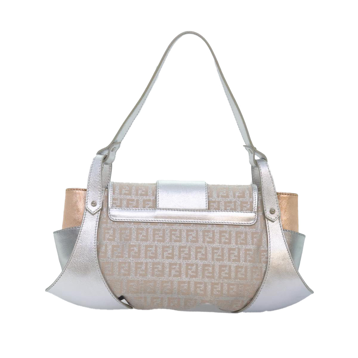 FENDI Zucchino Canvas Hand Bag Silver Black Auth yk14936