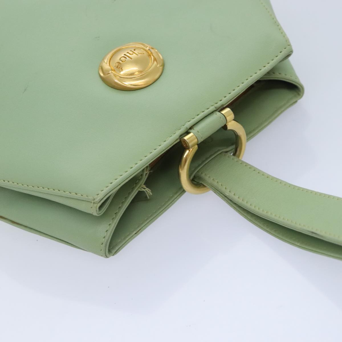 Chloe Hand Bag Leather Green Gold Auth yk14937