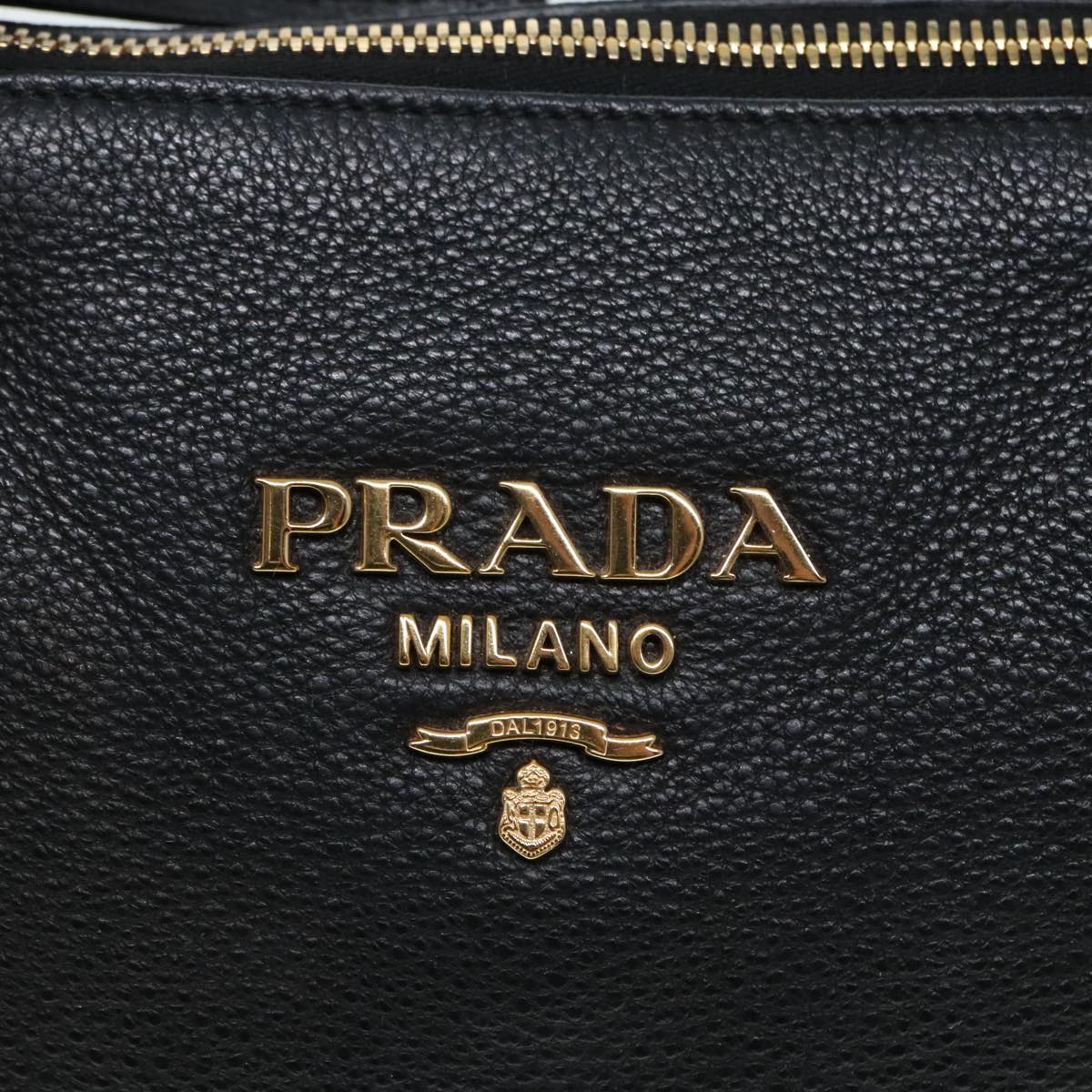 PRADA Hand Bag Leather 2way Black Gold 1BA157 Auth yk14949