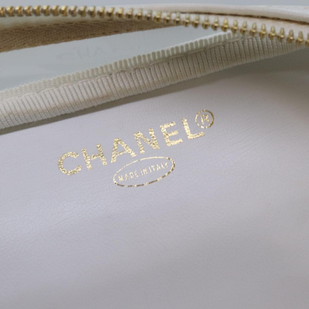 CHANEL COCO Mark Vanity Pouch Vinyl Clear Gold CC Auth yk14951