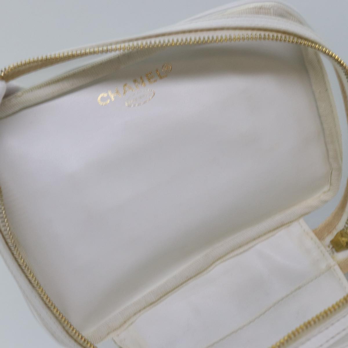 CHANEL COCO Mark Vanity Pouch Vinyl Clear Gold CC Auth yk14951