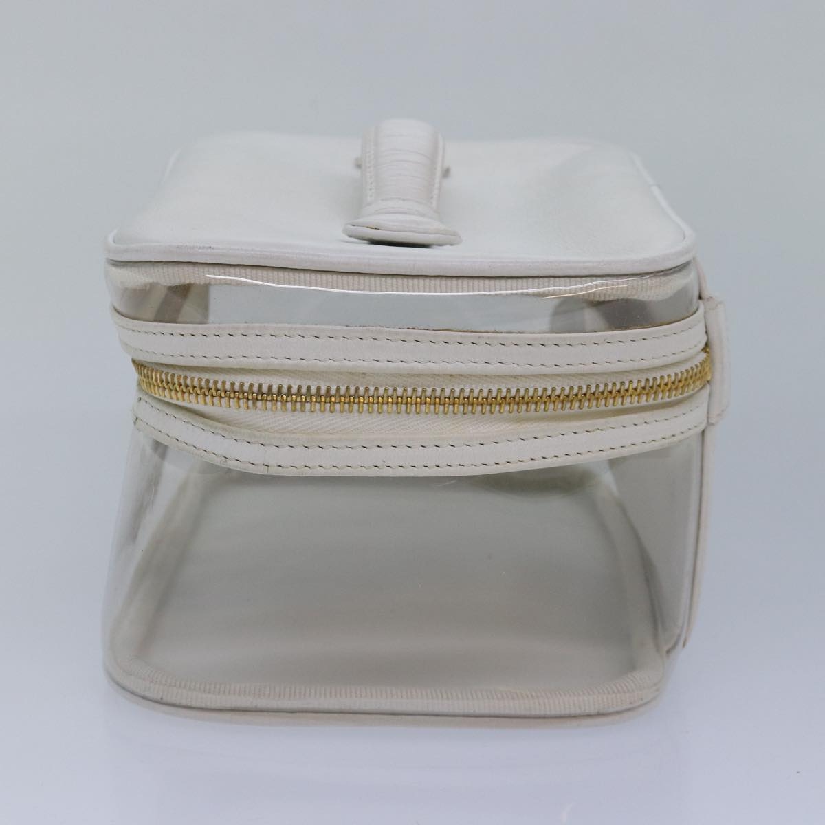 CHANEL COCO Mark Vanity Pouch Vinyl Clear Gold CC Auth yk14951