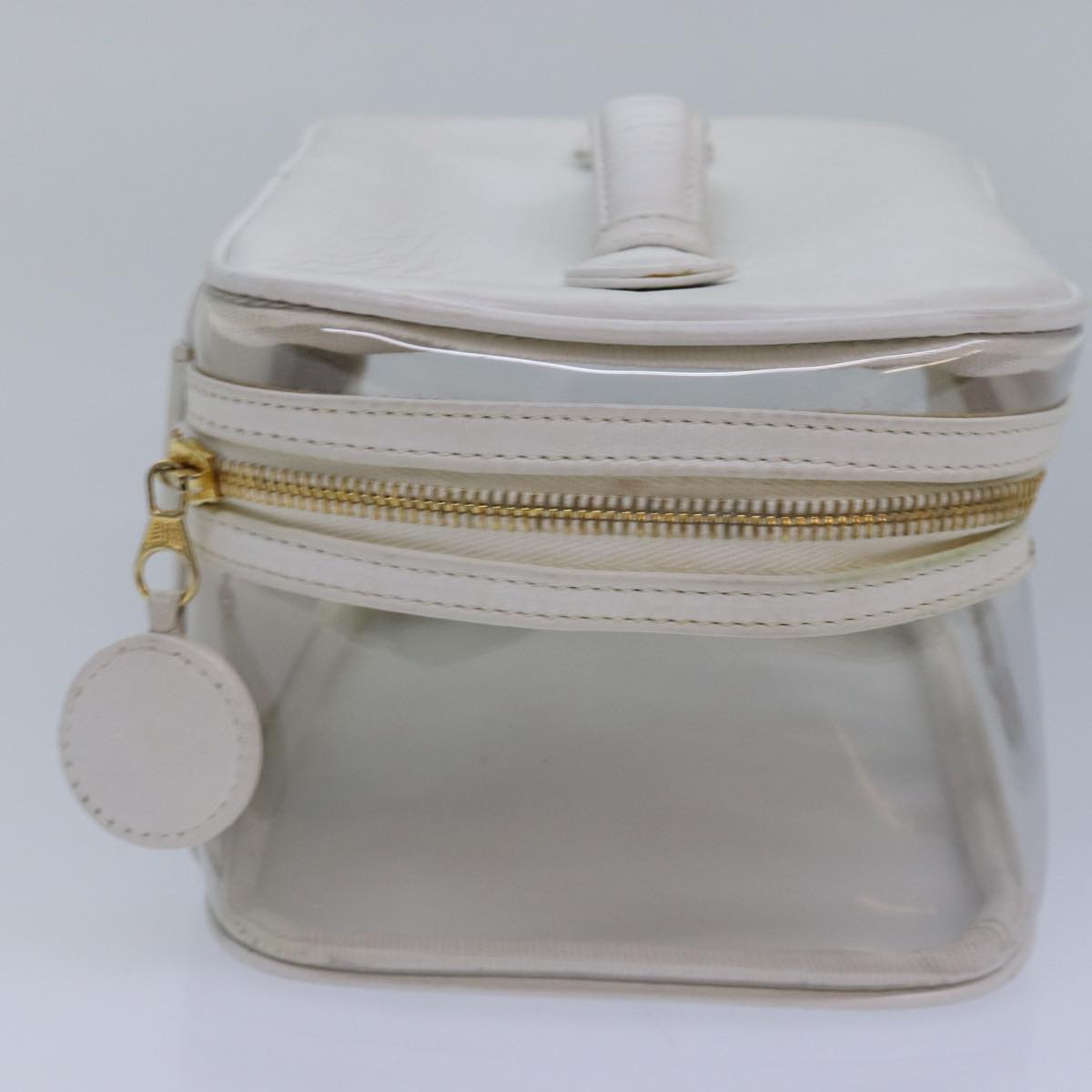 CHANEL COCO Mark Vanity Pouch Vinyl Clear Gold CC Auth yk14951