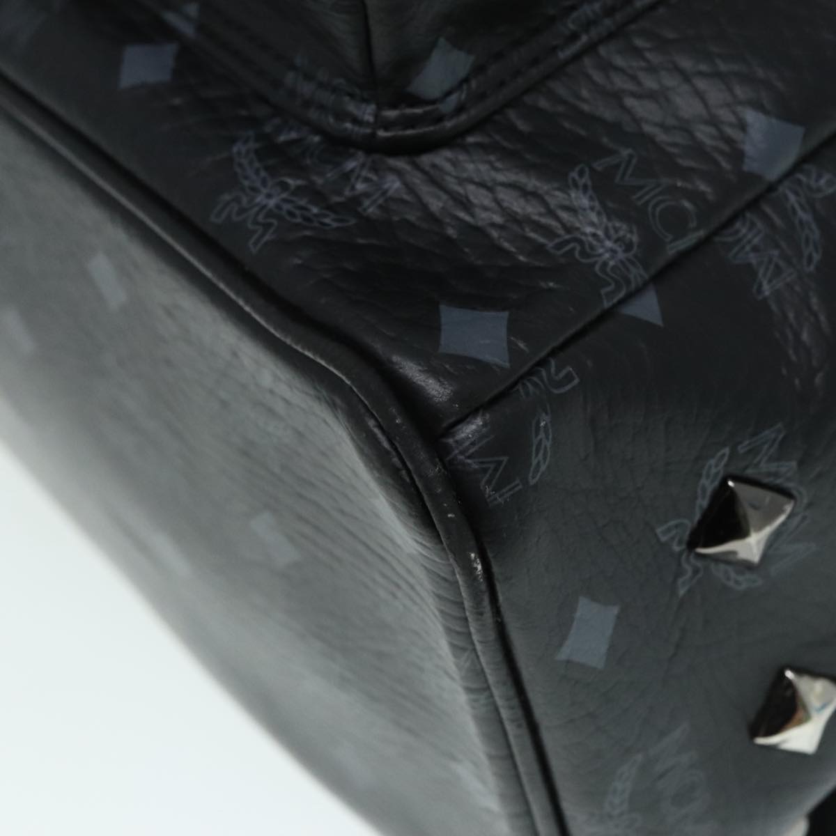 MCM Vicetos Logogram Studs Backpack PVC Black Silver Auth yk14954