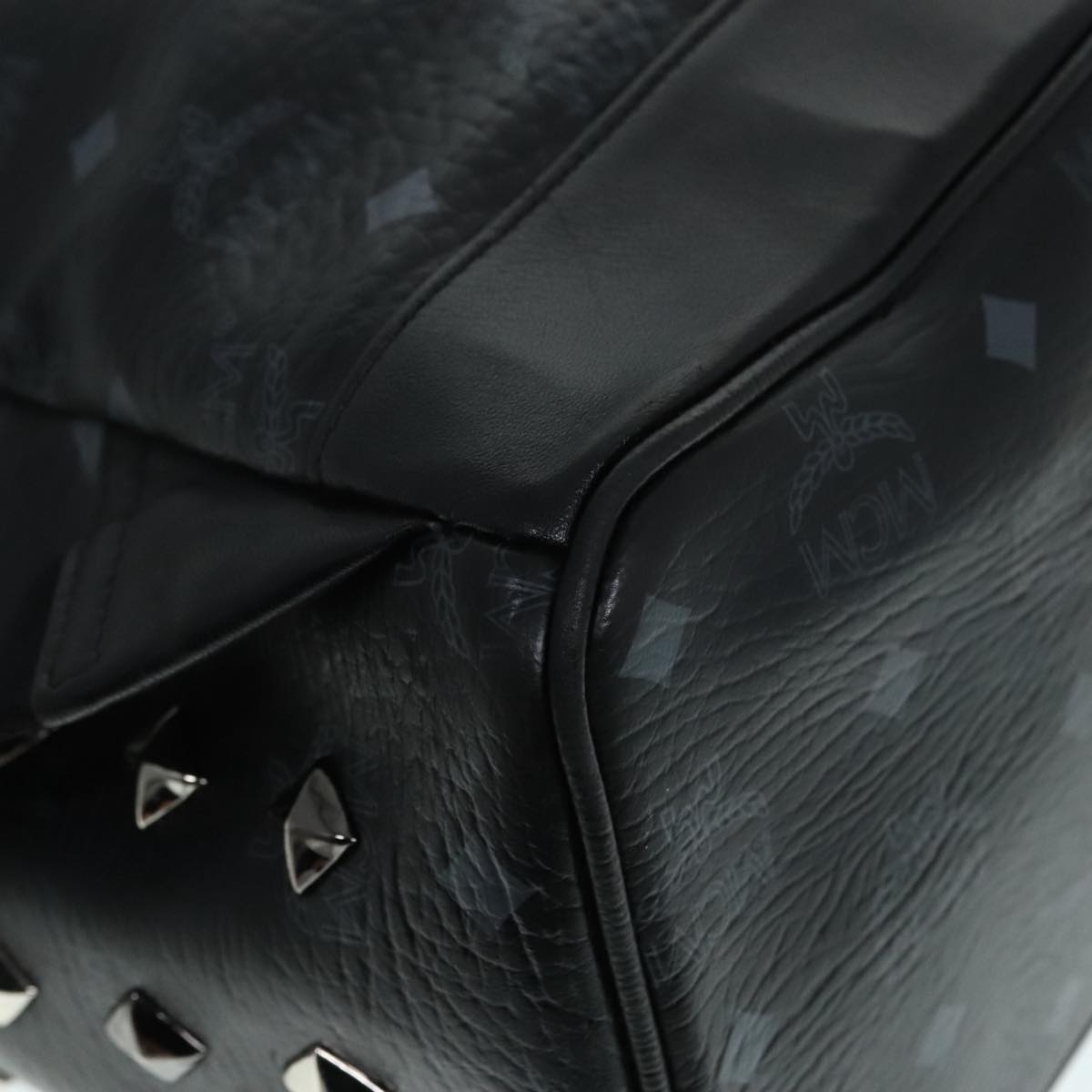 MCM Vicetos Logogram Studs Backpack PVC Black Silver Auth yk14954