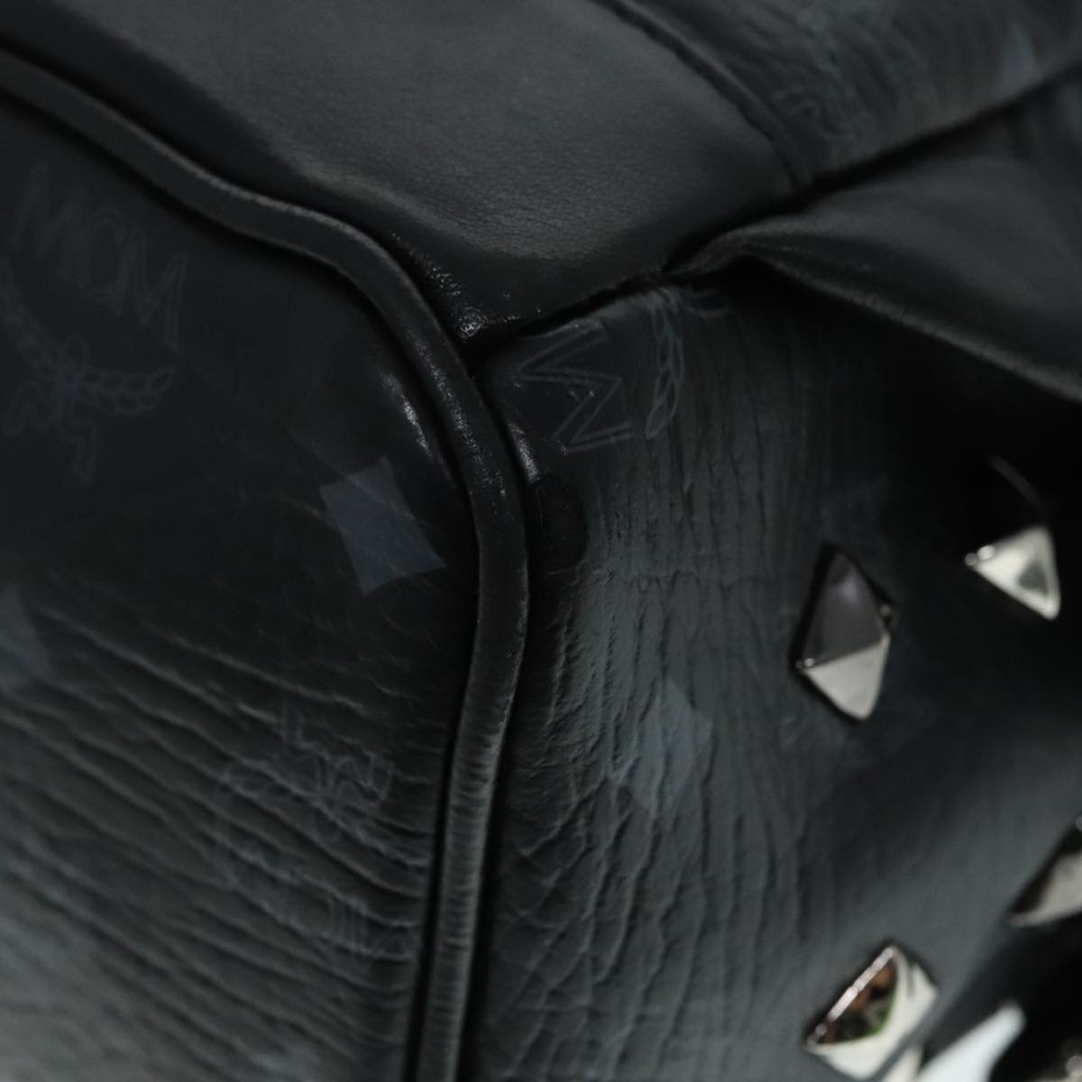 MCM Vicetos Logogram Studs Backpack PVC Black Silver Auth yk14954