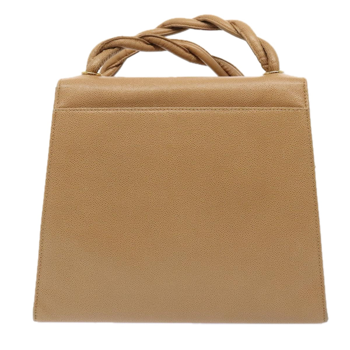 CHANEL Turn Lock Shoulder Bag Caviar Skin Beige Gold CC Auth yk14960V