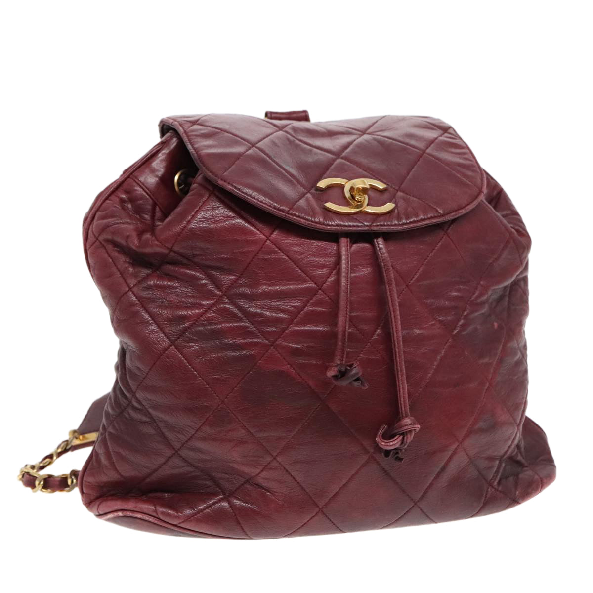 CHANEL Matelasse Turn Lock Chain Backpack Leather Bordeaux CC Auth yk14964