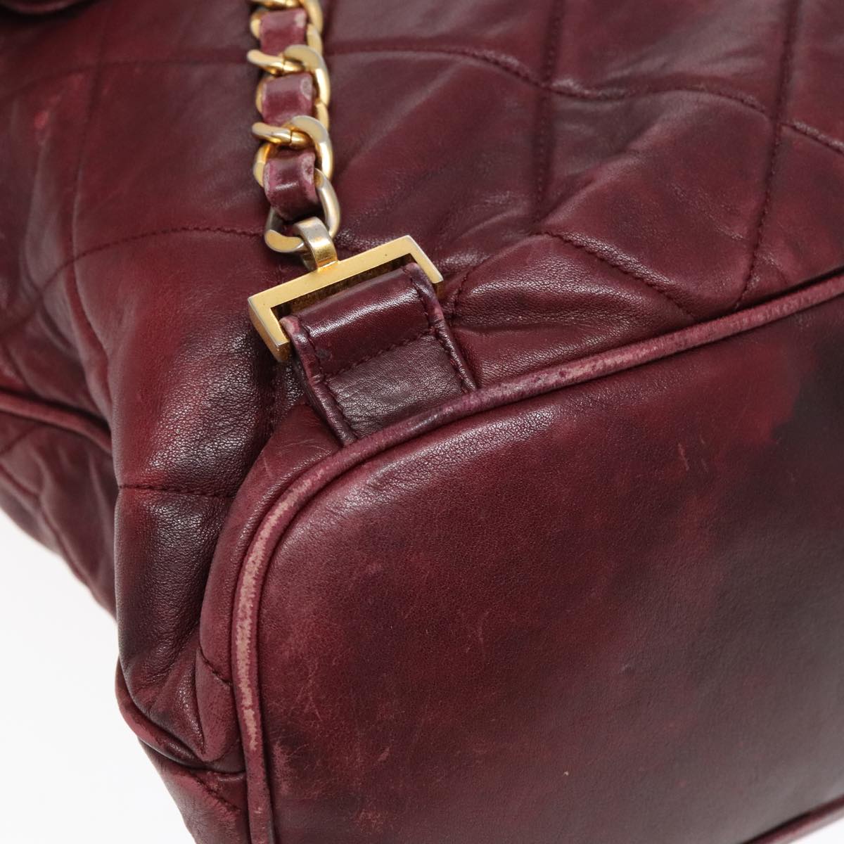 CHANEL Matelasse Turn Lock Chain Backpack Leather Bordeaux CC Auth yk14964