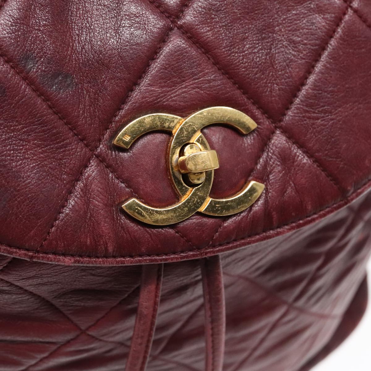 CHANEL Matelasse Turn Lock Chain Backpack Leather Bordeaux CC Auth yk14964