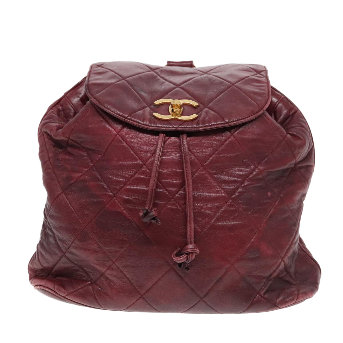 CHANEL Matelasse Turn Lock Chain Backpack Leather Bordeaux CC Auth yk14964