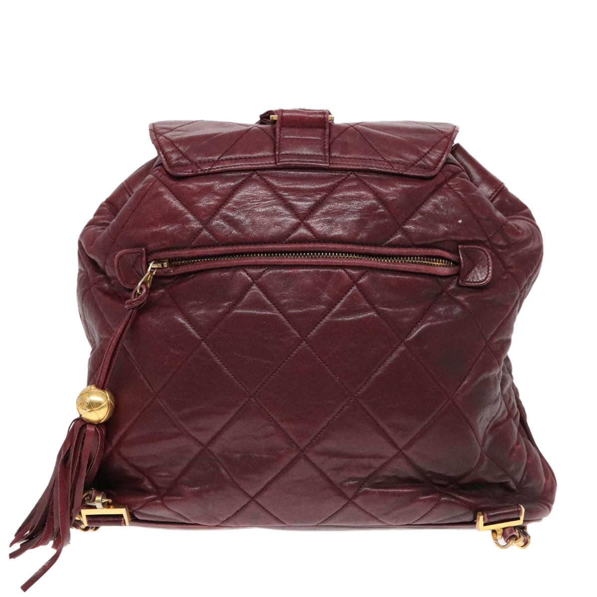 CHANEL Matelasse Turn Lock Chain Backpack Leather Bordeaux CC Auth yk14964