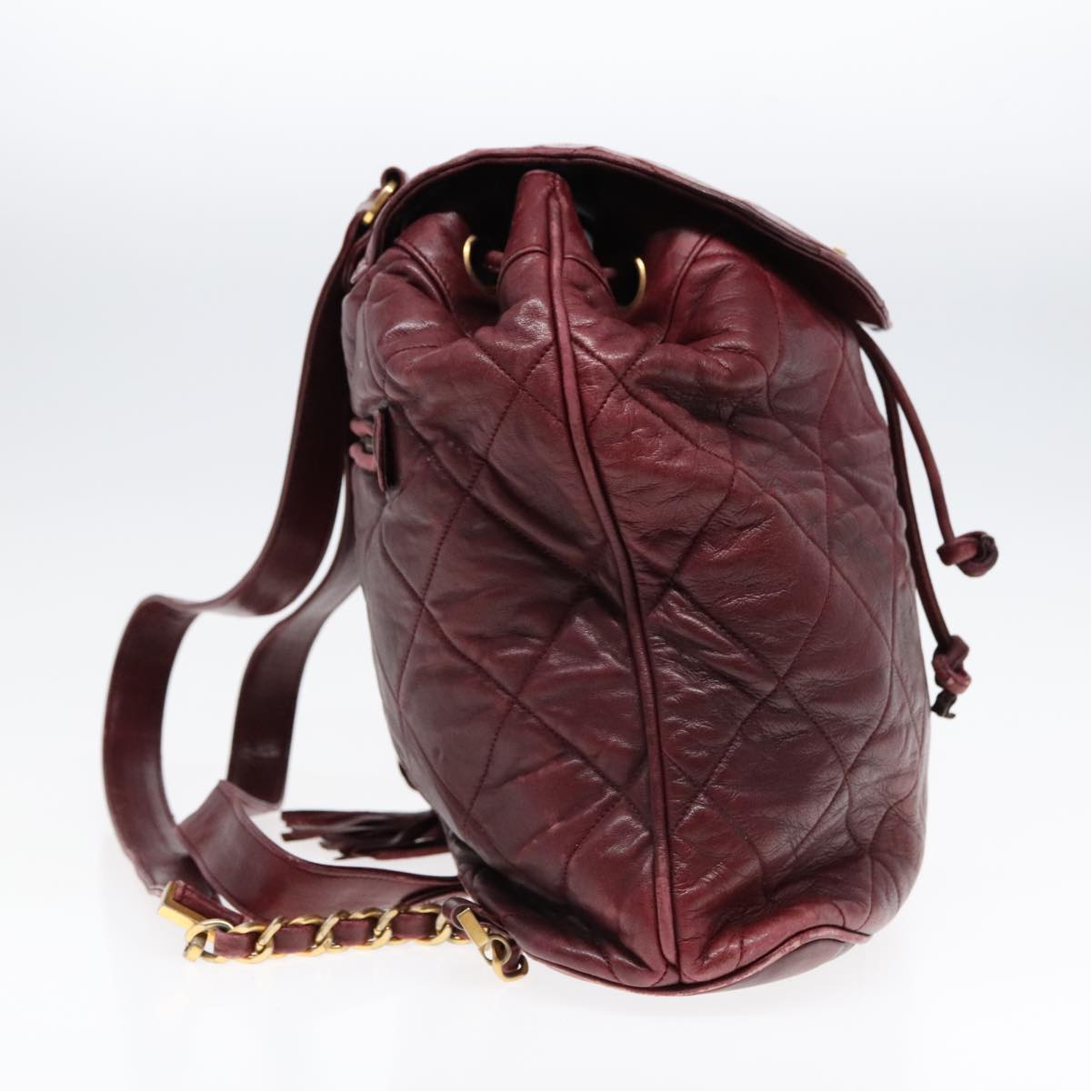 CHANEL Matelasse Turn Lock Chain Backpack Leather Bordeaux CC Auth yk14964