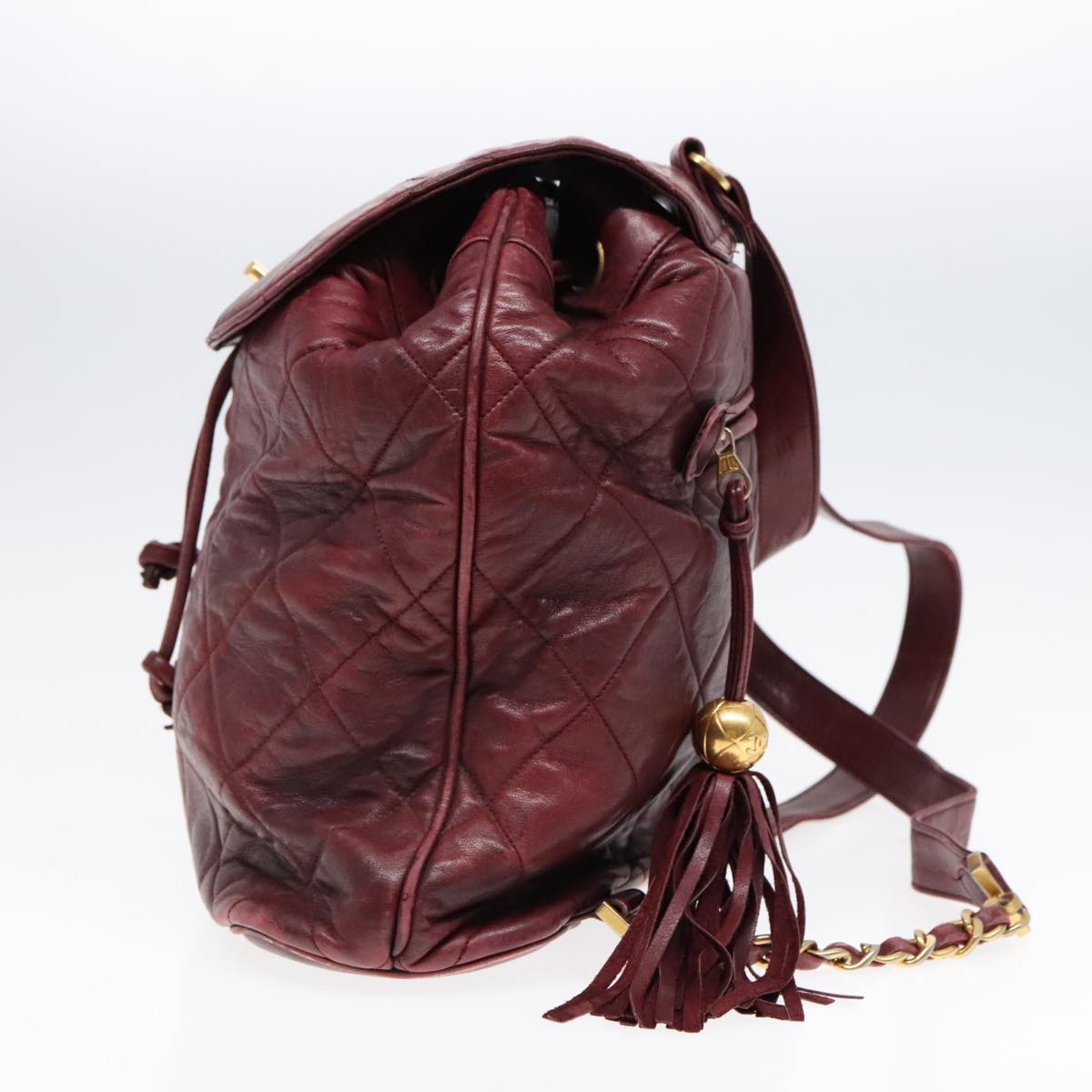 CHANEL Matelasse Turn Lock Chain Backpack Leather Bordeaux CC Auth yk14964