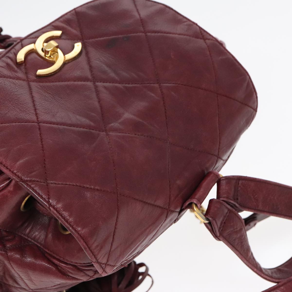 CHANEL Matelasse Turn Lock Chain Backpack Leather Bordeaux CC Auth yk14964