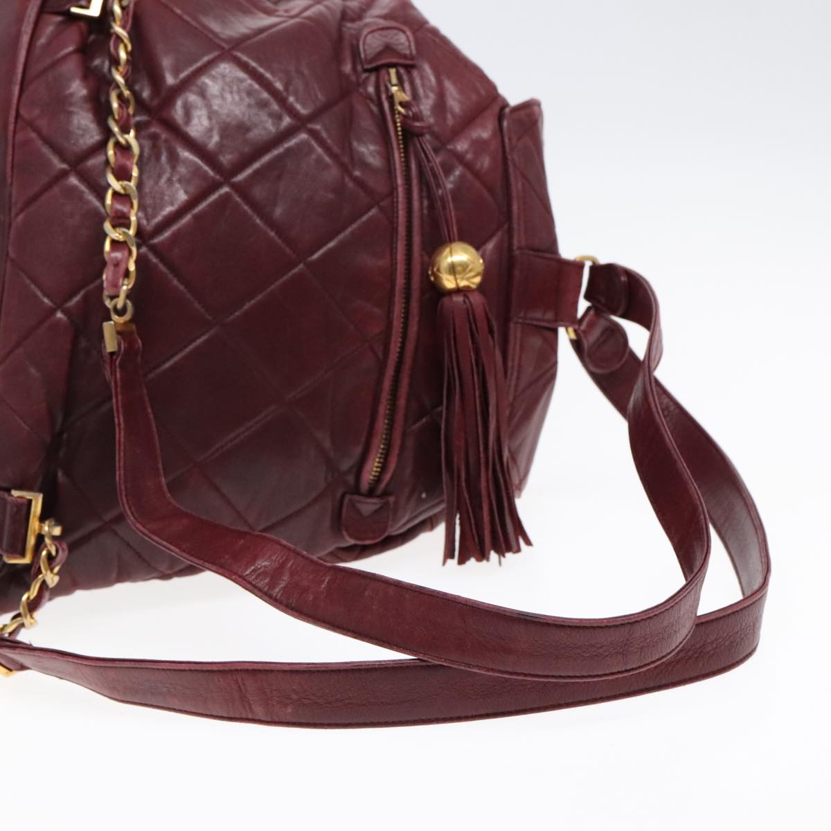 CHANEL Matelasse Turn Lock Chain Backpack Leather Bordeaux CC Auth yk14964