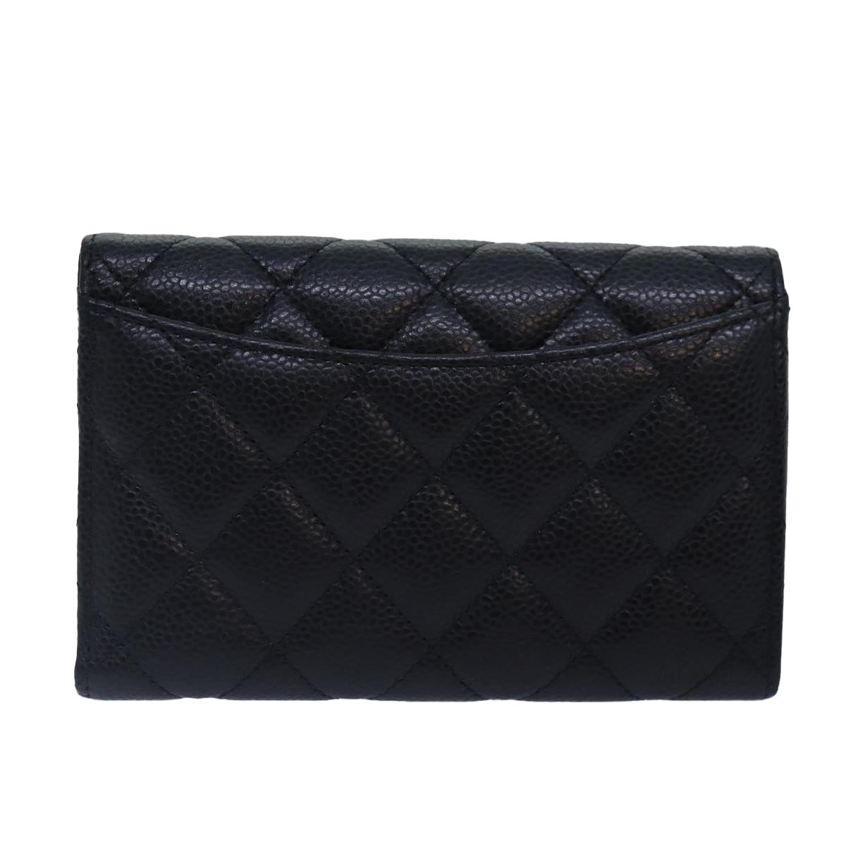 CHANEL Matelasse Medium Wallet Caviar Skin Black Gold AP0232 CC Auth yk14970A