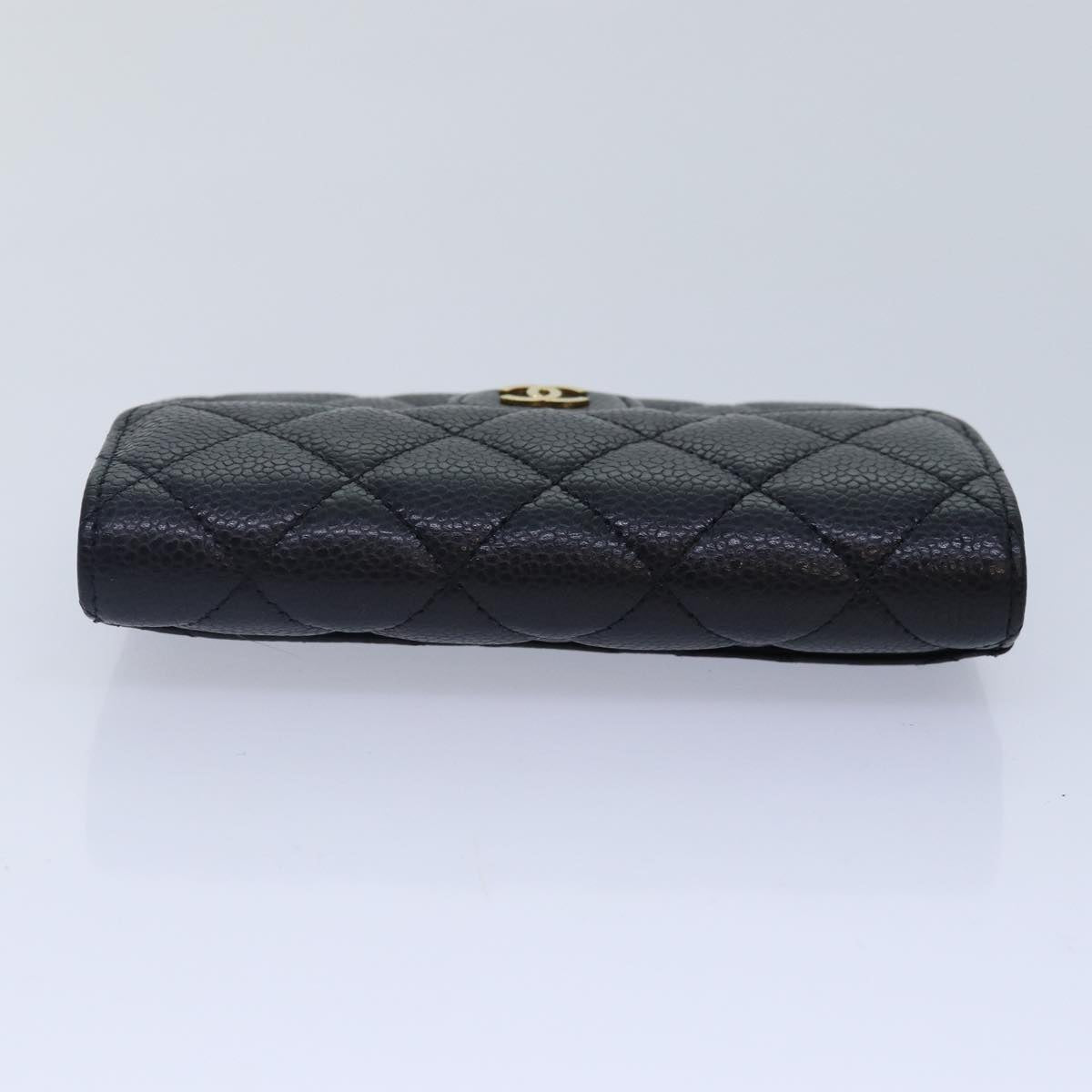 CHANEL Matelasse Medium Wallet Caviar Skin Black Gold AP0232 CC Auth yk14970A