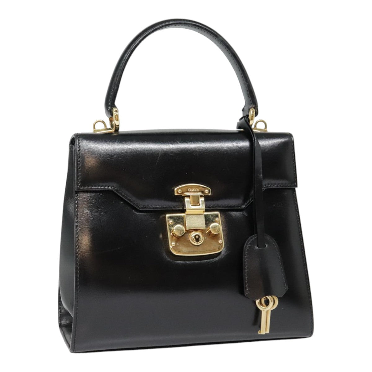 GUCCI Ready Lock Hand Bag Leather Black Gold 000 926 0211 Auth yk14986