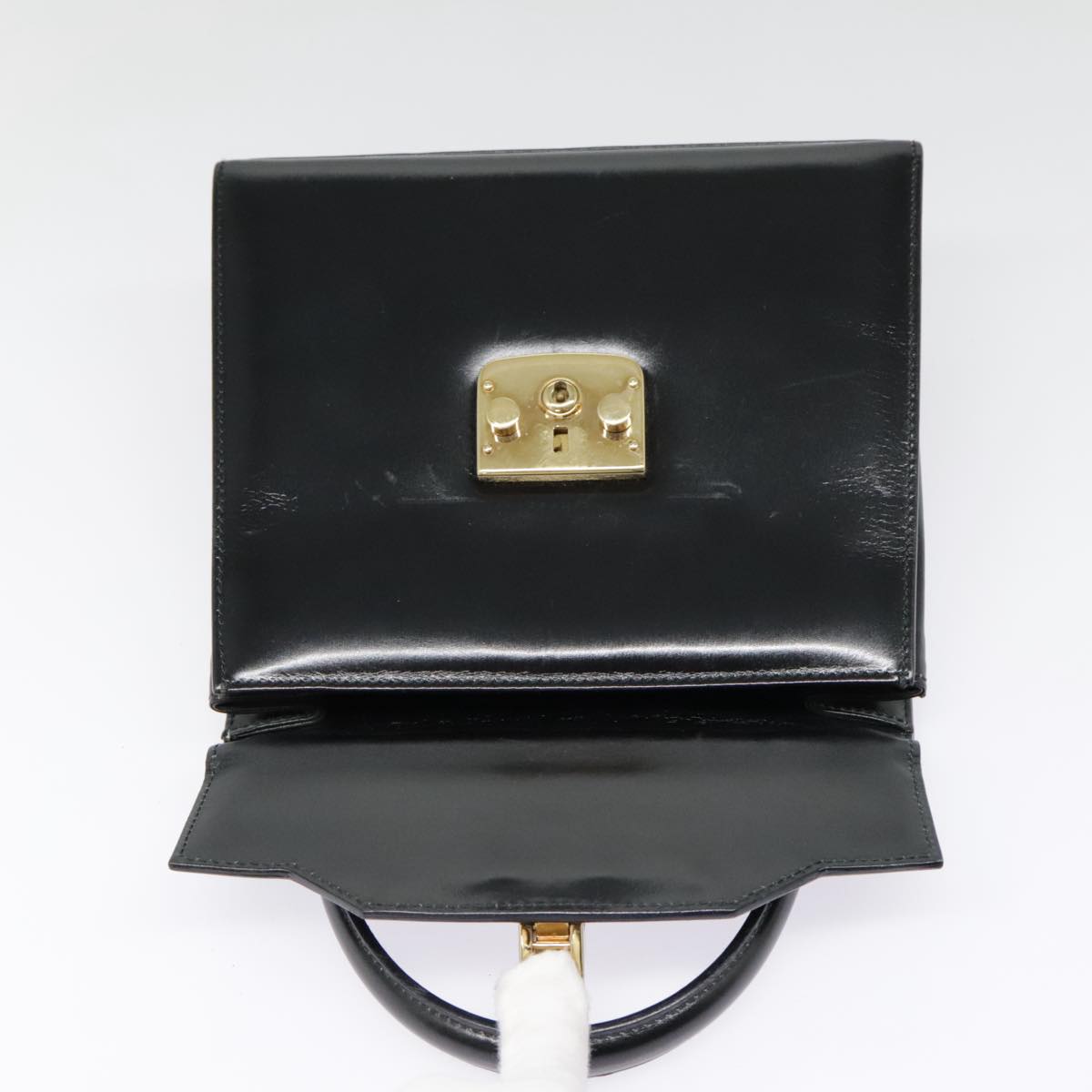 GUCCI Ready Lock Hand Bag Leather Black Gold 000 926 0211 Auth yk14986