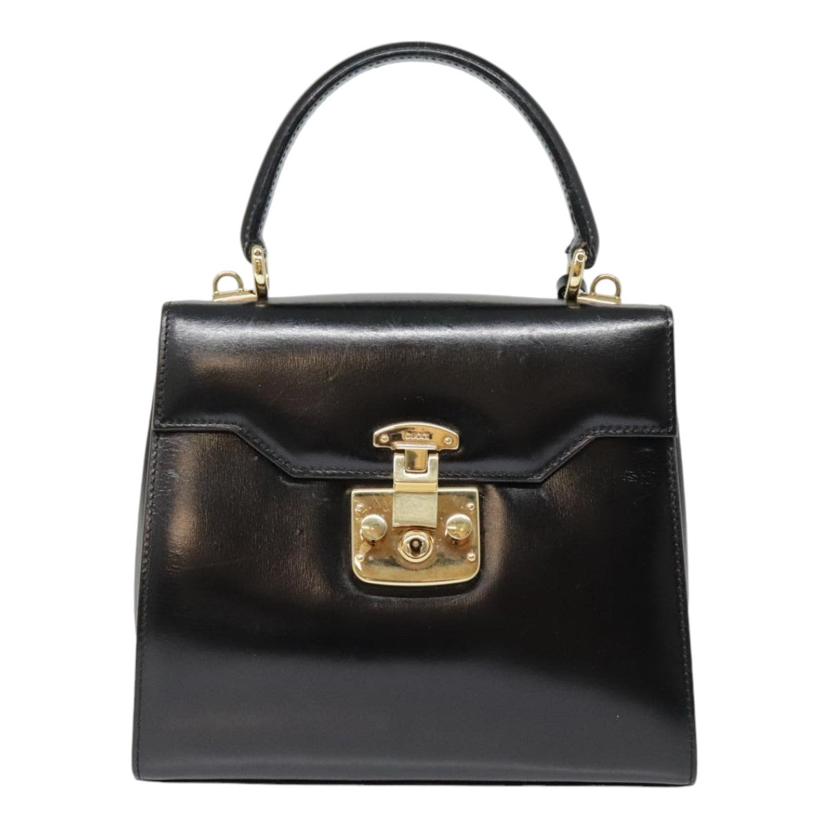 GUCCI Ready Lock Hand Bag Leather Black Gold 000 926 0211 Auth yk14986