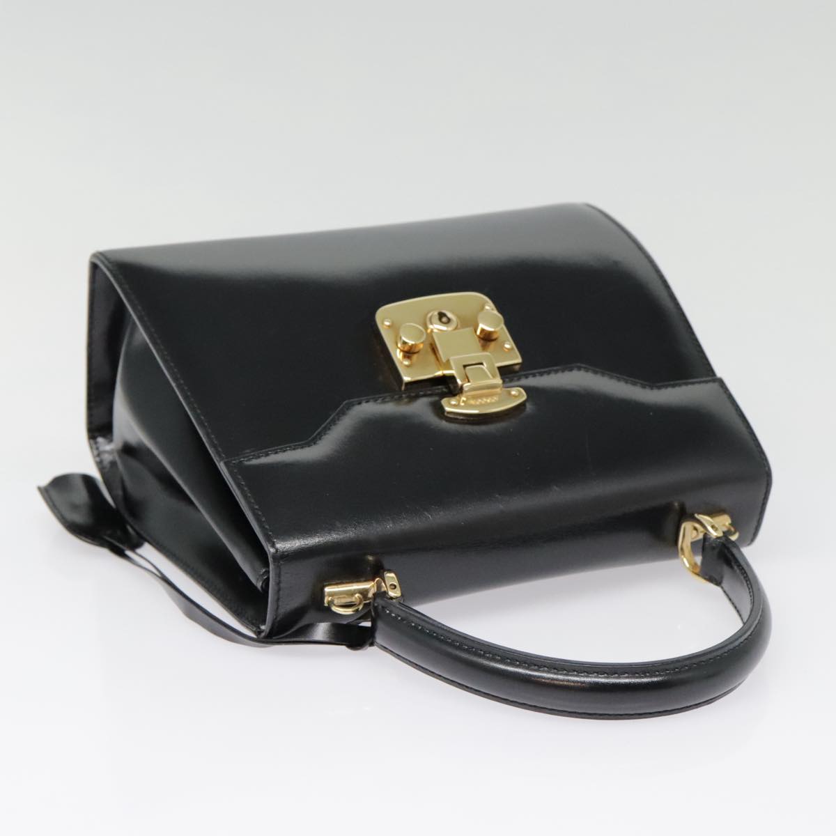 GUCCI Ready Lock Hand Bag Leather Black Gold 000 926 0211 Auth yk14986