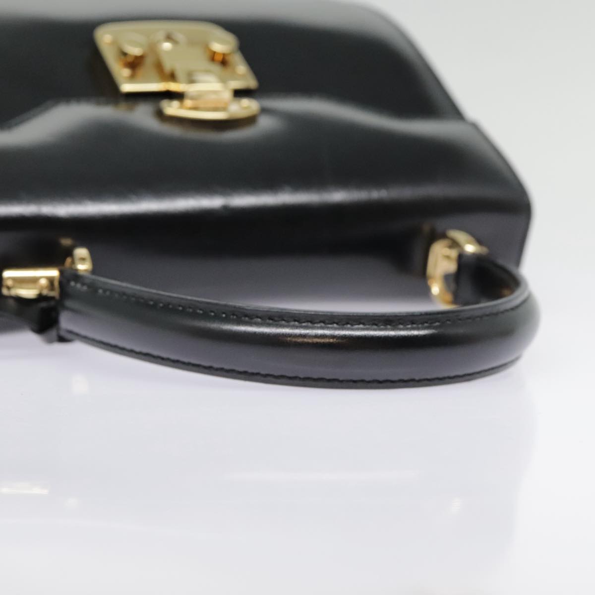 GUCCI Ready Lock Hand Bag Leather Black Gold 000 926 0211 Auth yk14986