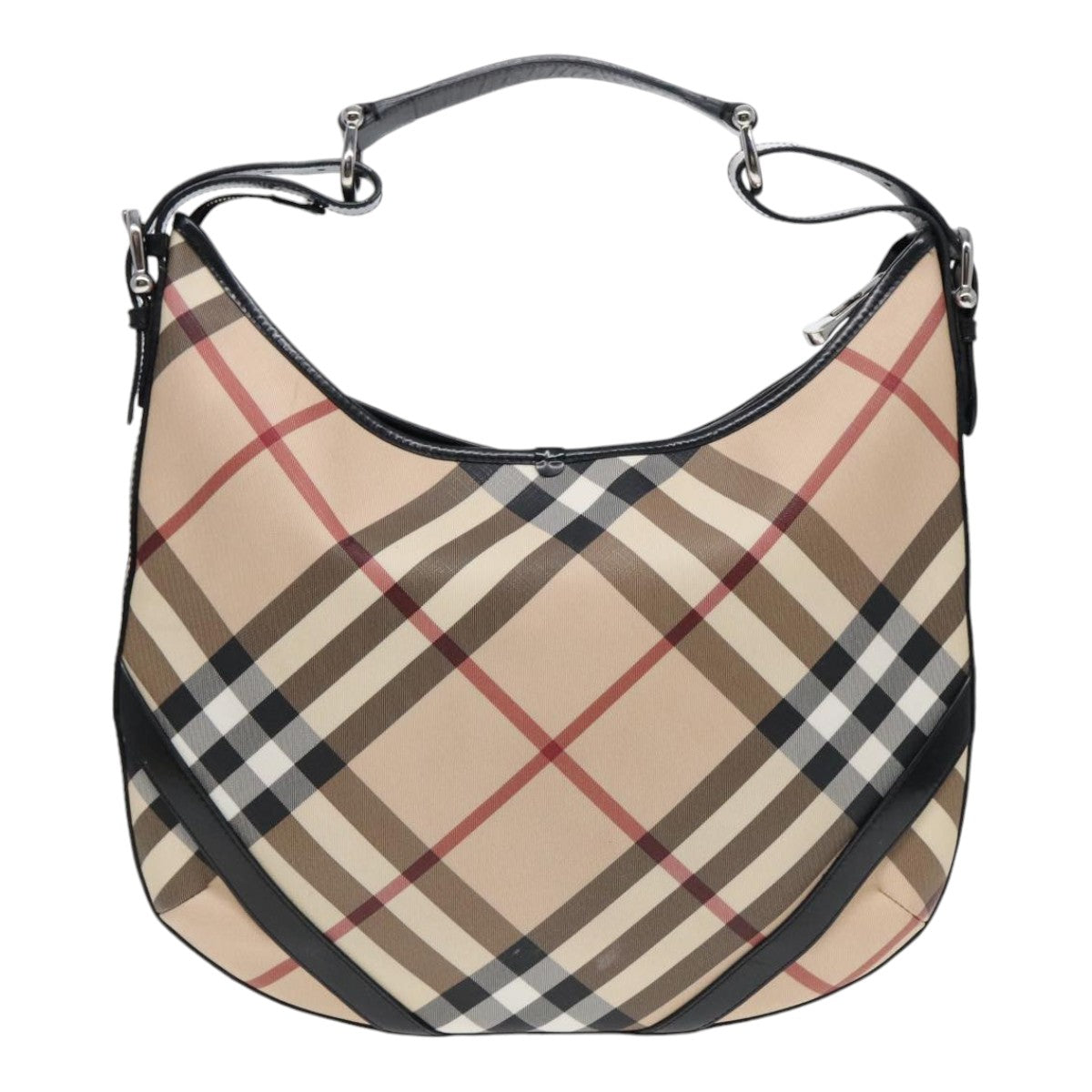 BURBERRY Nova Check Shoulder Bag PVC Beige Silver Auth yk14989