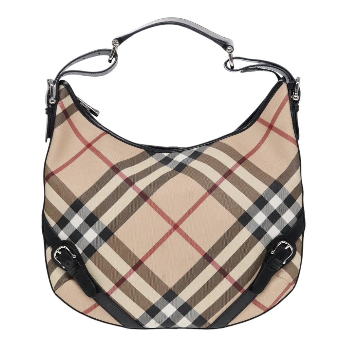 BURBERRY Nova Check Shoulder Bag PVC Beige Silver Auth yk14989