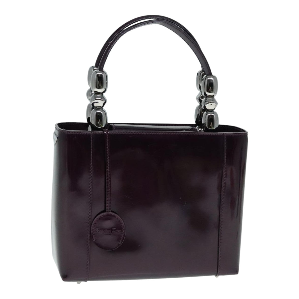 Christian Dior Maris Pearl Hand Bag Patent leather Purple Silver Auth yk15003