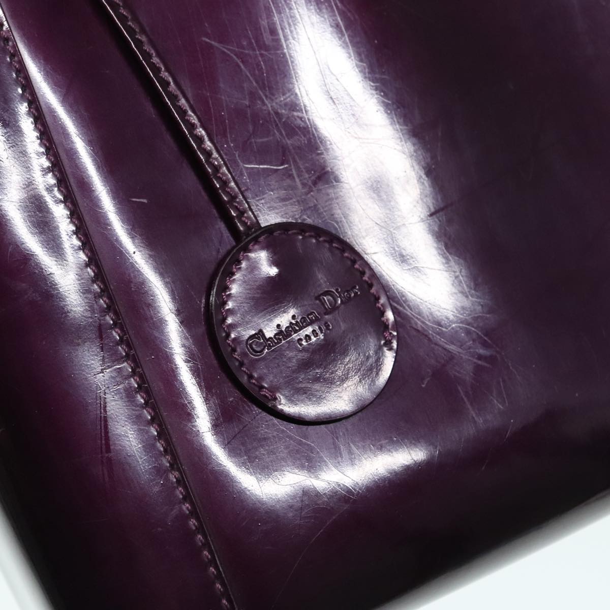 Christian Dior Maris Pearl Hand Bag Patent leather Purple Silver Auth yk15003