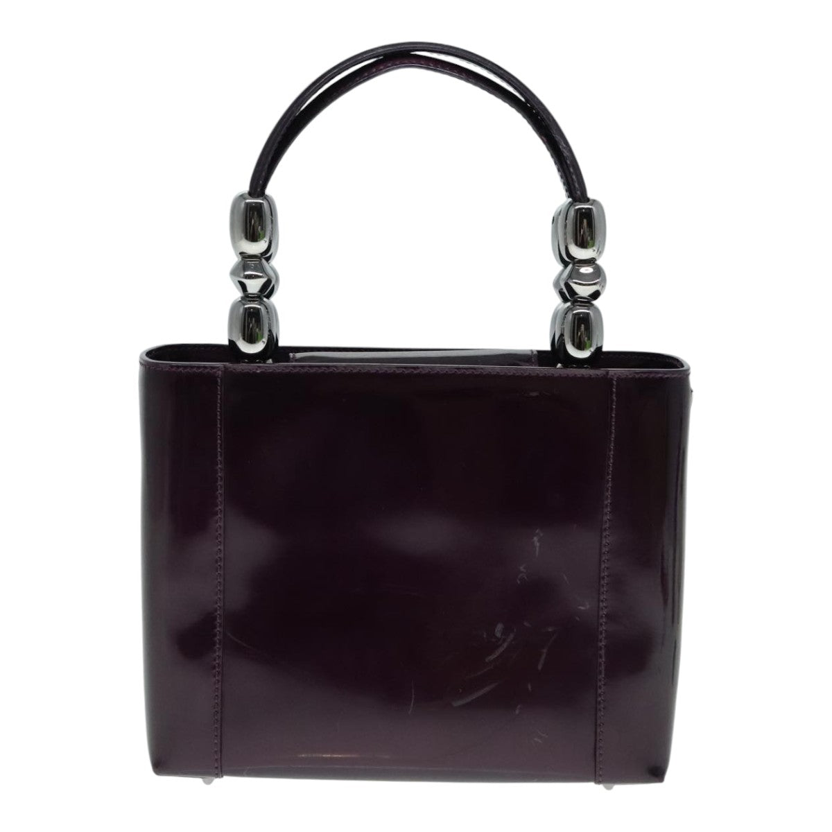 Christian Dior Maris Pearl Hand Bag Patent leather Purple Silver Auth yk15003