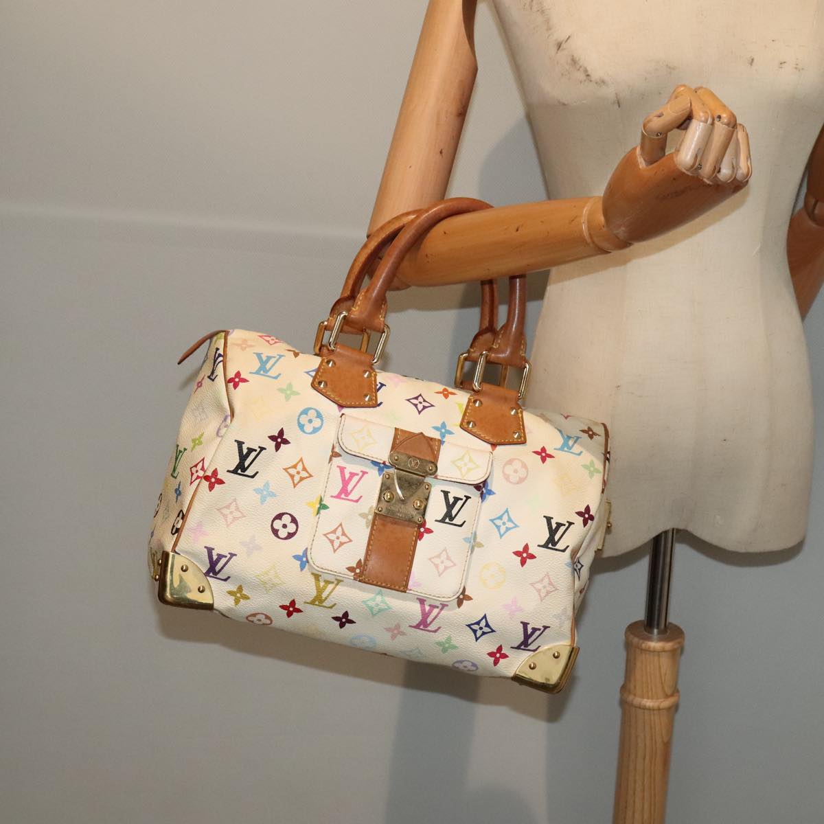 LOUIS VUITTON Monogram Multicolor Speedy 30 Hand Bag White M92643 Auth yk15006