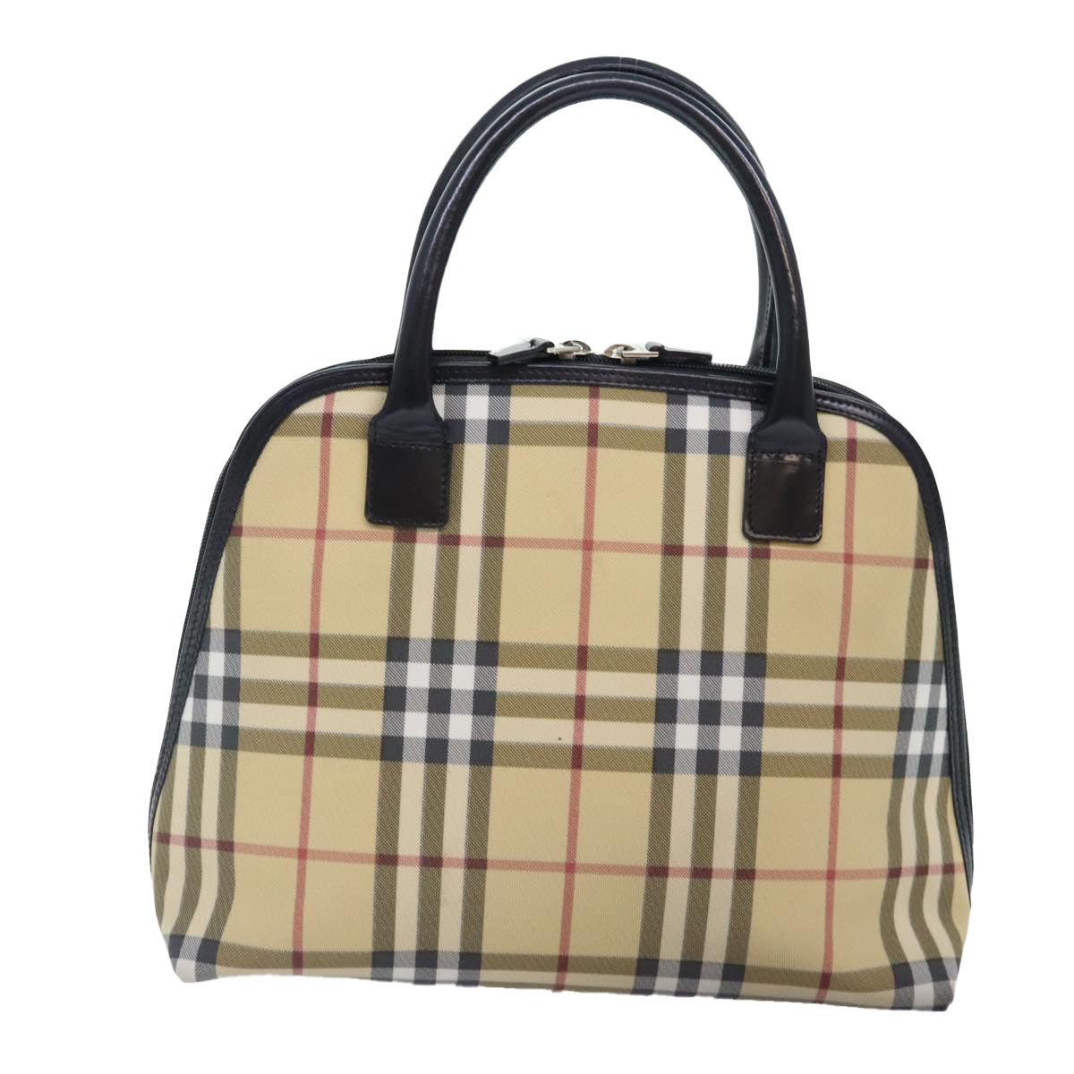 BURBERRY Nova Check Hand Bag PVC Beige Silver Auth yk15010