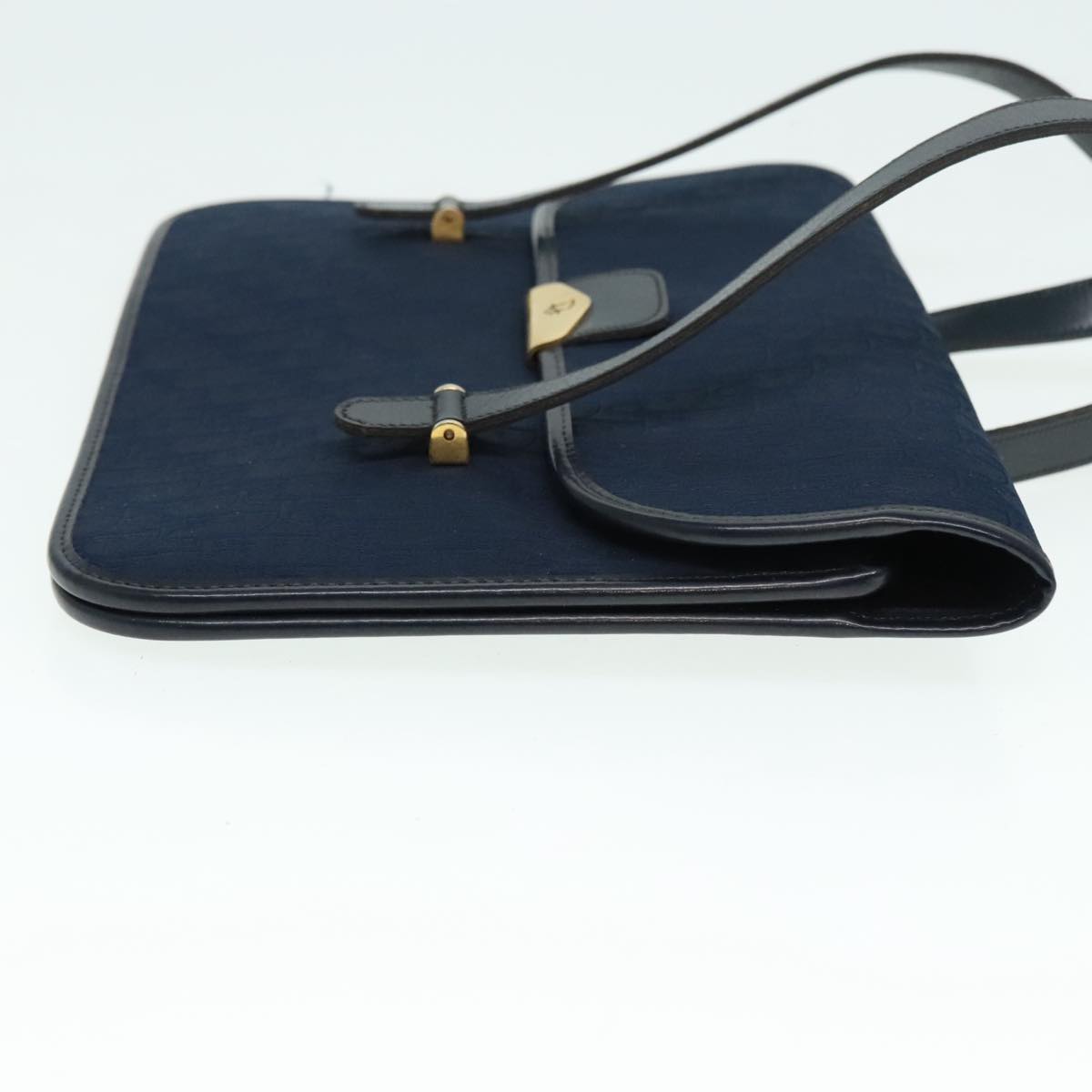 Christian Dior Trotter Canvas Hand Bag Navy Gold Auth yk15016