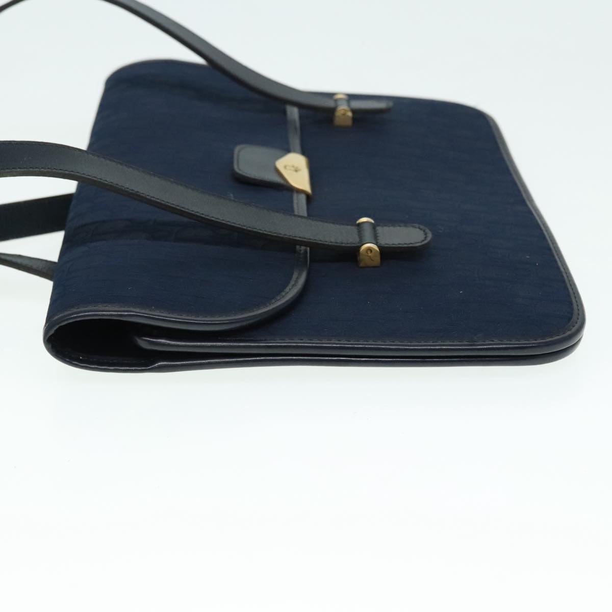 Christian Dior Trotter Canvas Hand Bag Navy Gold Auth yk15016