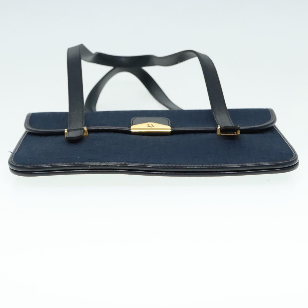 Christian Dior Trotter Canvas Hand Bag Navy Gold Auth yk15016