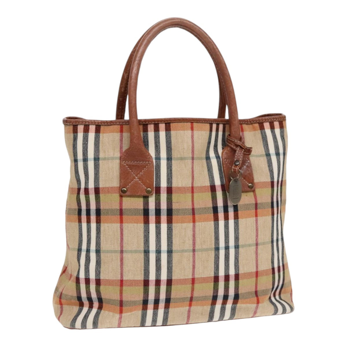 BURBERRY Nova Check Hand Bag Canvas Beige Auth yk15026