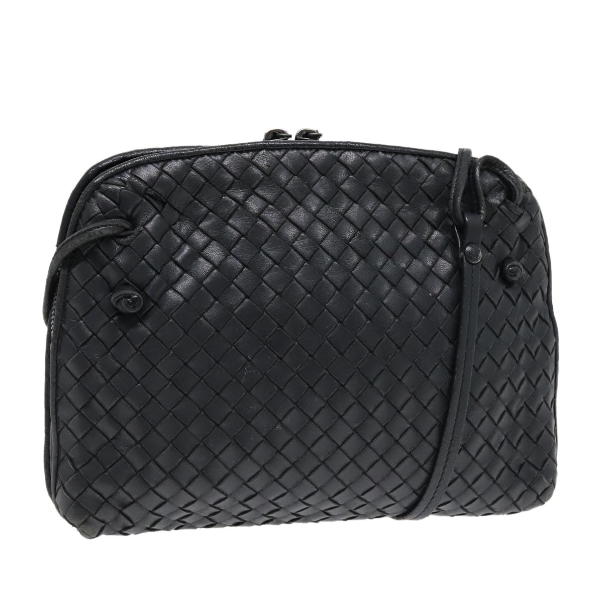 BOTTEGA VENETA INTRECCIATO Shoulder Bag Leather Black Auth yk15031