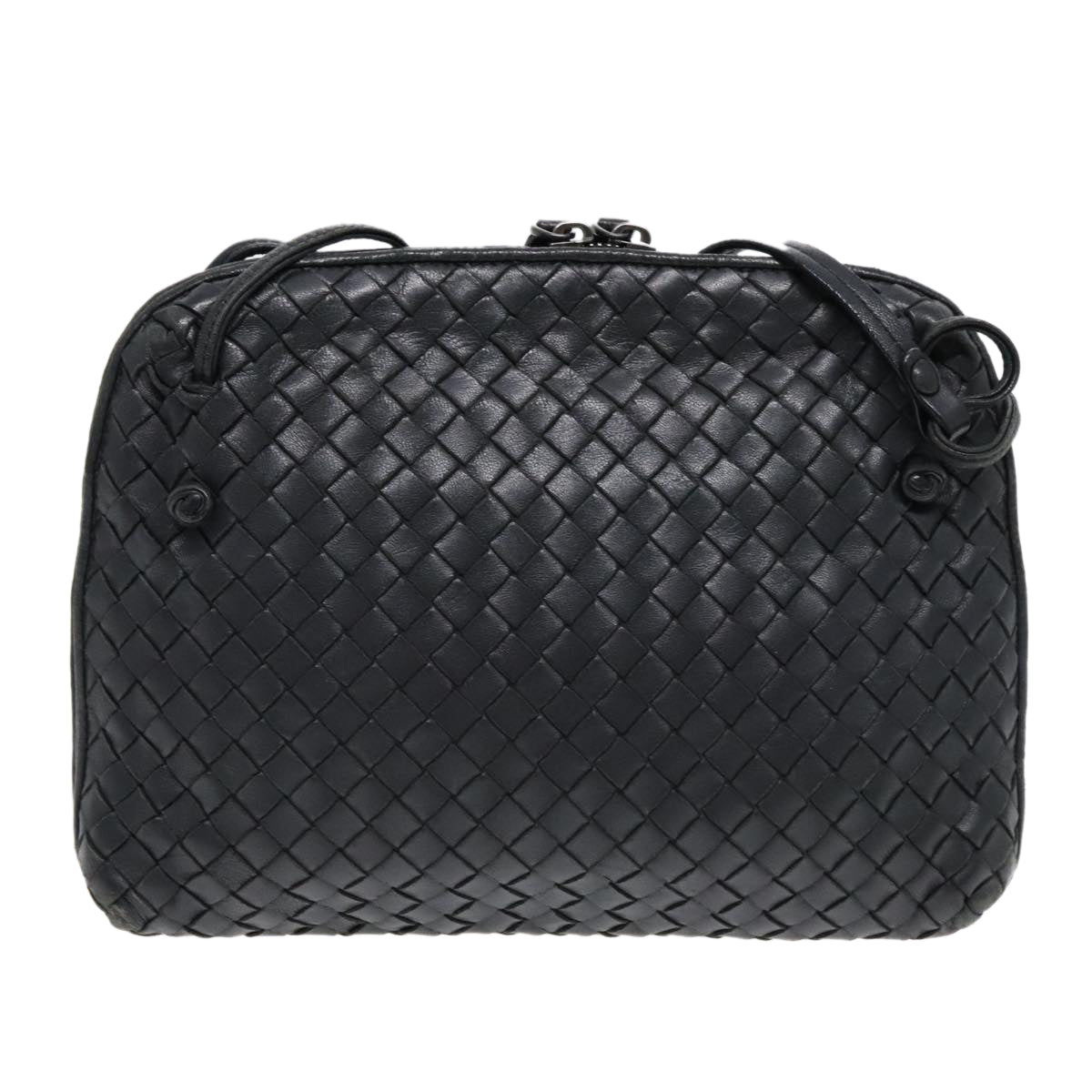 BOTTEGA VENETA INTRECCIATO Shoulder Bag Leather Black Auth yk15031