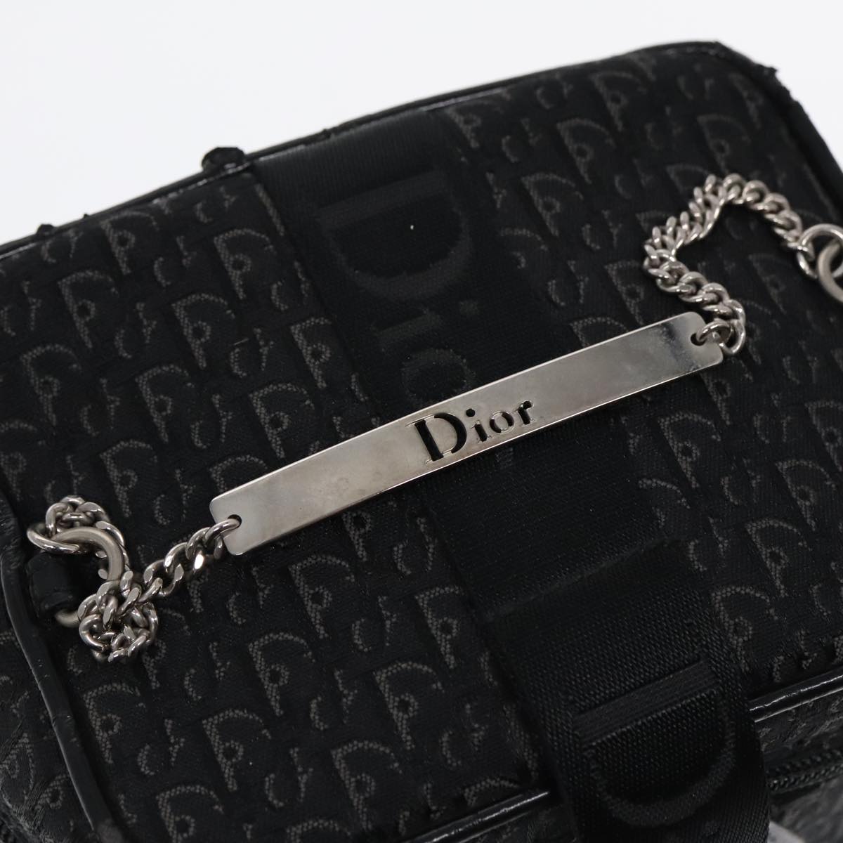 Christian Dior Trotter Canvas Vanity Chain Pouch Black Silver Auth yk15034