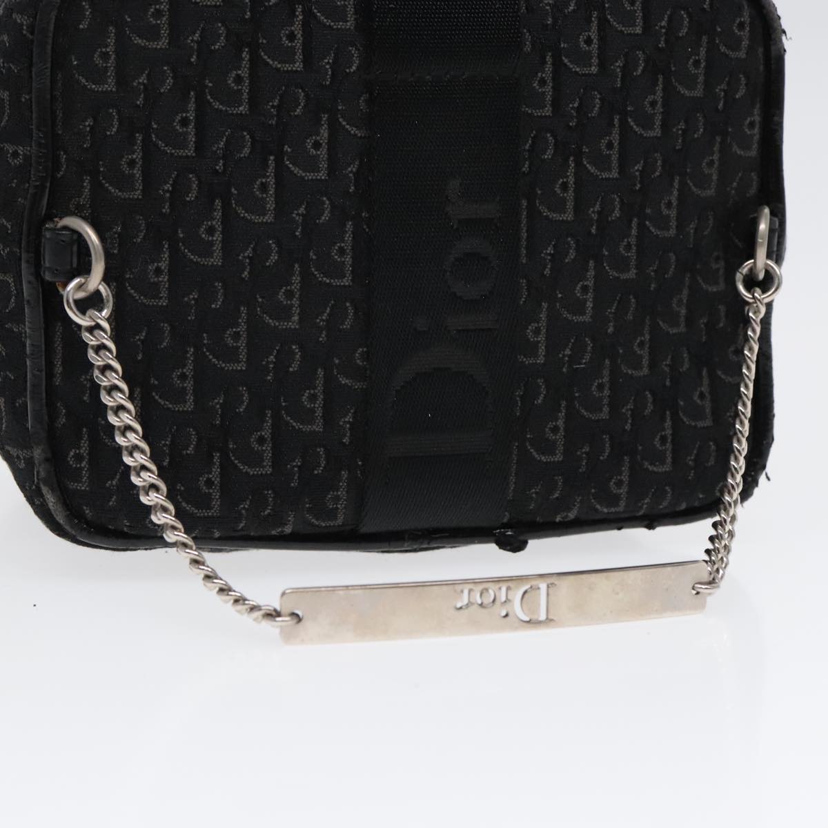 Christian Dior Trotter Canvas Vanity Chain Pouch Black Silver Auth yk15034