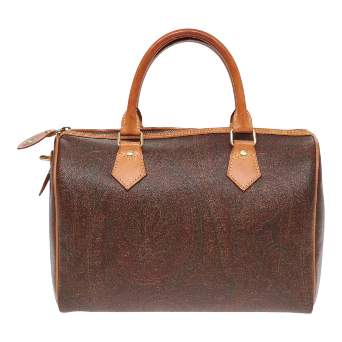 ETRO Paisley Hand Bag PVC Leather Brown Auth yk15045