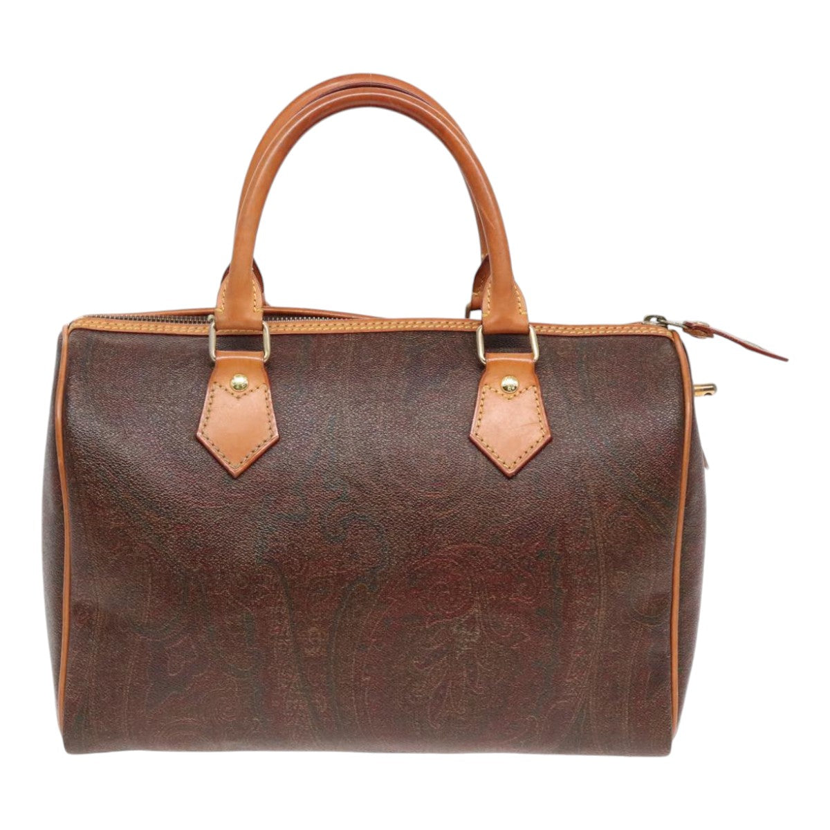 ETRO Paisley Hand Bag PVC Leather Brown Auth yk15045