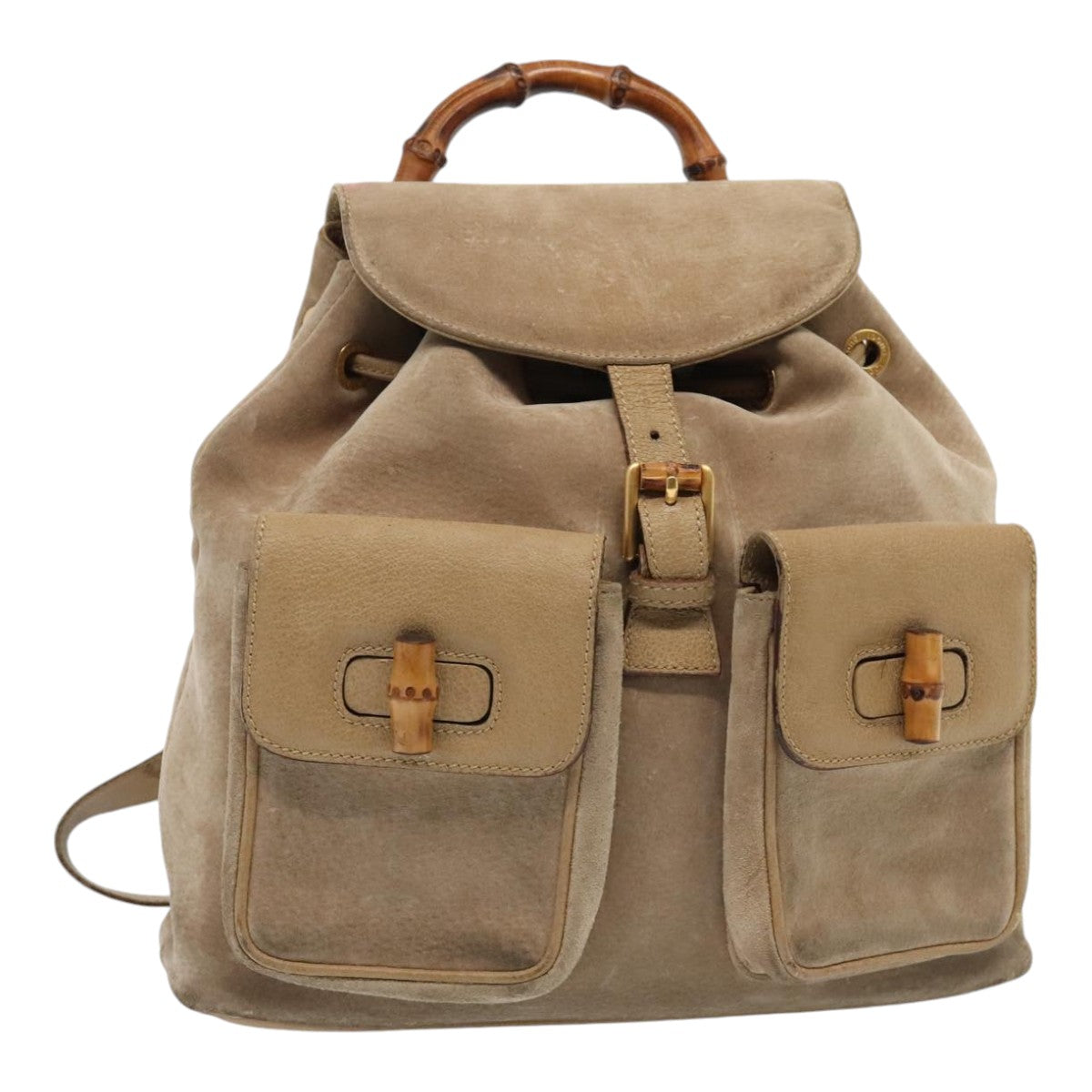 GUCCI Bamboo Backpack Suede Outlet Beige Gold 003 1998 0016 Auth yk15048