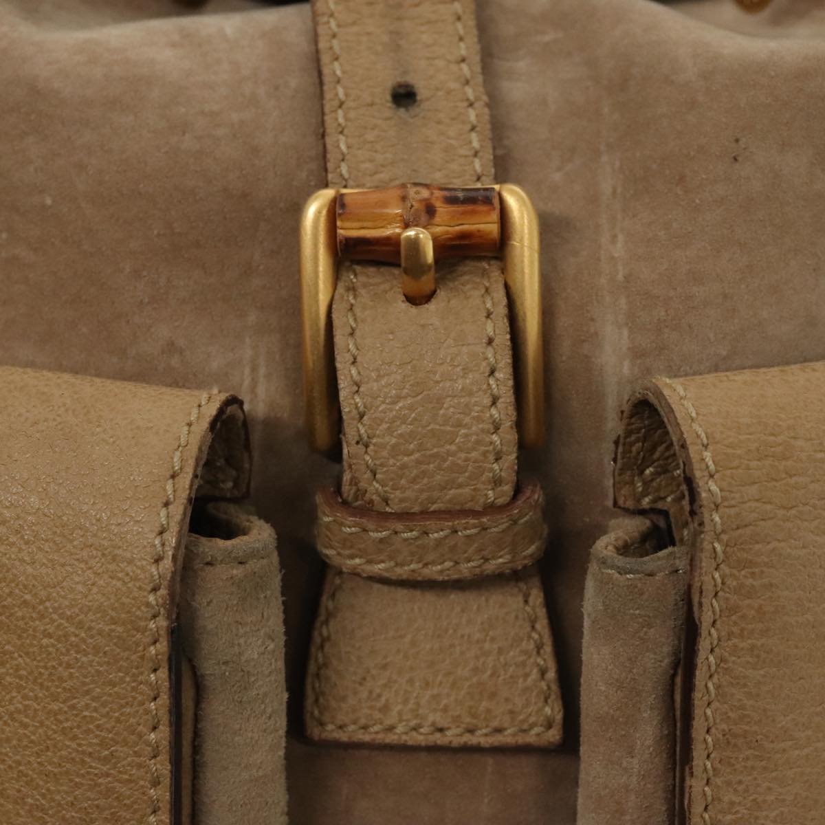 GUCCI Bamboo Backpack Suede Outlet Beige Gold 003 1998 0016 Auth yk15048