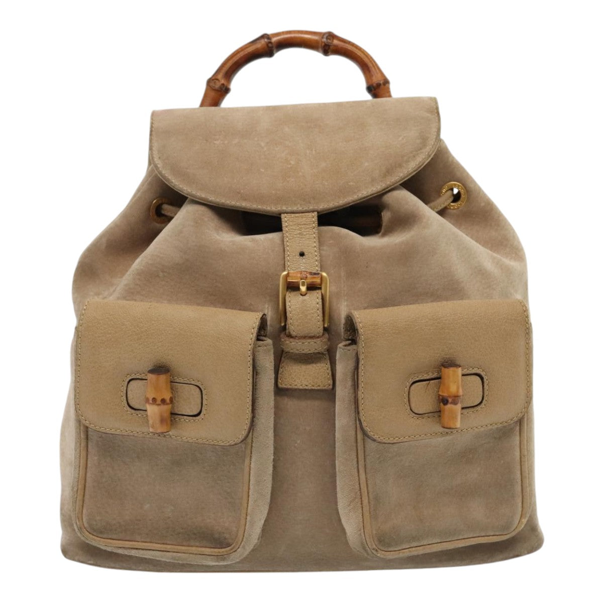 GUCCI Bamboo Backpack Suede Outlet Beige Gold 003 1998 0016 Auth yk15048