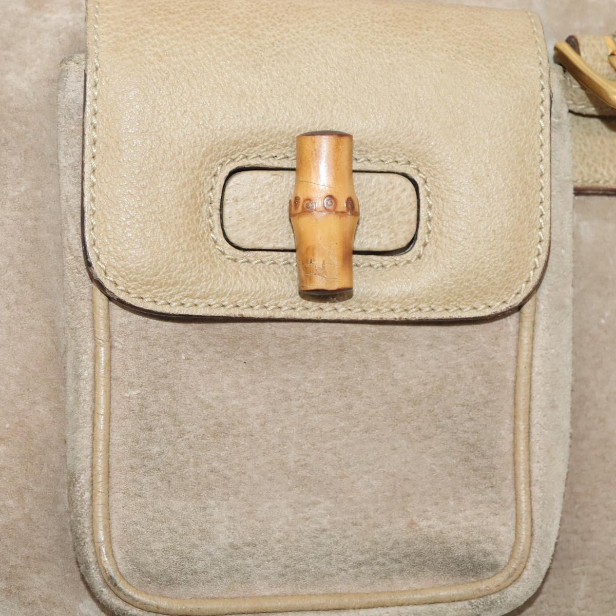 GUCCI Bamboo Backpack Suede Outlet Beige Gold 003 1998 0016 Auth yk15048